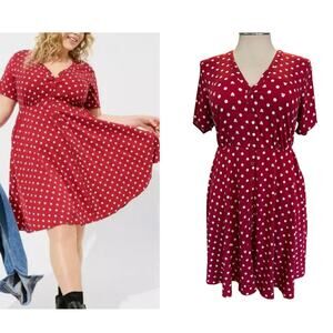 Torrid 2 (2X 18/20) Disney Minnie Mouse Red Polka Dot Challis V-Neck Shirt Dress